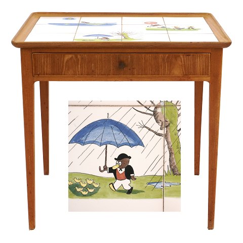 Rare Danish tile top table by the Danish artist 
Storm P. H: 65cm. Top: 52x68cm