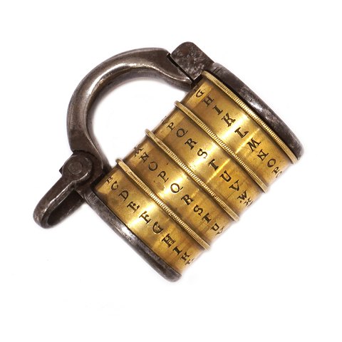 Early 18th century Baroque brass and iron padlock 
with letter combination. Size: 6,5x6cm
