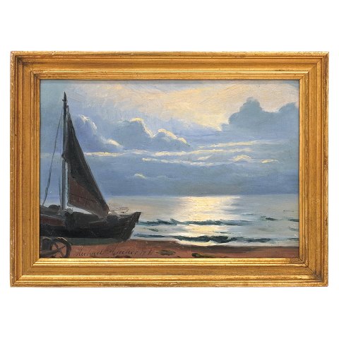 Michael Ancher, 1849-1927, Skagen beach. Signed 
and dated "Michael Ancher 5/7 81". Visible size: 
22x33cm. with frame: 29x40cm
