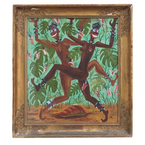 Svend Johansen gouache. Svend Johansen, 1890-1970, 
gouache. Motiv sandsynligvis inspireret af 
Josephine Bakers besøg i København 1928. Lysmål: 
52x45cm.  Med ramme: 66x59cm