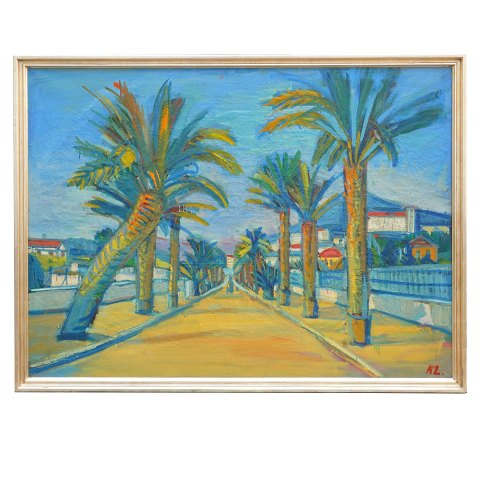 Karl Larsen maleri.
Karl Larsen, 1897-1977, olie på lærred. Byparti 
fra Frankrig. Signeret.
Lysmål: 96x128cm. Med ramme: 105x137cm
