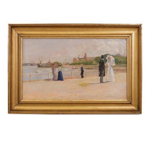Parti fra Langelinie København udført af ubekendt 
kunstner, olie på lærred. Lysmål: 34x58cm. Med 
ramme: 49x73cm