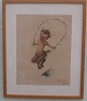 Louis Moe (1857 - 1945) Clour etching Faun playing 48 x 38 cm