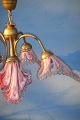 Lamp with 
4-arms, ceiling 
lamp of brass, 
pink glass with 
ruffled rims. 
Height 54 cm. 
width 52 ...