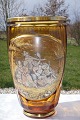 Vase Amber 
glass urns 
signed J M 
Pohl, painted 
courting 
landscape 
scene. 
Excellent 
condition
