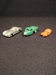 3 plastic cars 
miniature.
Red car: 125, 
-
Green Car sold
Silver Grey 
Car. 75, -