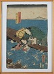 Kunisada, 19 
c., woodcut, 
motif of man 
and woman in a 
boat.
In good 
condition. 
Measures 36x24 
cm.