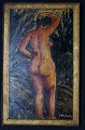 Olie på plade, portræt af nøgen kvinde, utydeligt signeret, ubekendt kunstner. Ca. 1920.