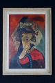 Oil on board, portrait of woman, Signed, unknown artist. Art deco.