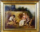 Ubekendt kunstner, 1800 tallet. Olie på lærred.  Romantisk par i sensommer 
landskab.
