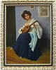 Palmai (19th / 
20th century.) 
Hungary: A 
mandolin 
playing woman. 
Oil on 
cardboard. Sign 
.: ...