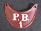 Fireplate in 
metal, painted, 
with the text: 
PB 1. For .: 
Pr&aelig;st&oslash; 
Brandv&aelig;sen, 
...