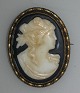 Brooch in 
Cam&eacute; 
with woman in 
profile. H .: 
3.5 cm. B .: 
2.8 cm. With 
brass frame.