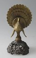 Letter Holder in bronze, 19th century. In the form of a turkey. With feathers of brass on foot ...