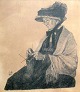 Rohde, Johan 
(1856 - 1935) 
Denmark: Old 
lady with hat. 
Lithography. 
Signed in the 
print .: J. R 
...