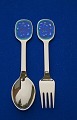 A. Michelsen Christmas spoon and Christmas fork 1987 in gilded sterling silver