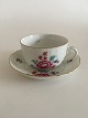 Herend Hugary 
Tea Cup and 
Saucer with 
handpainted 
flowers . 
Measures 8.7cm. 
Slight wear on 
gold rim.