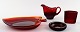 4 parts Josef 
Frank for 
Reijmyre, red 
art glass, 
Swedish design 
1960s.
Leaf shaped 
dish, small ...