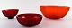 3 bowls in red art glass, Josef Frank.
Produced by: Reijmyre / Gullaskruf.