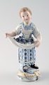 Antik porcelænsfigur, Meissen, pige med blomster, sent 1800-tallet.