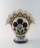 Aluminia Copenhagen faience bouquetiere / vase, hand painted with floral motifs.