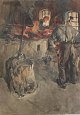 Wolf, Georg 
(1882 - 1965) 
Germany: From a 
forge. 
Watercolor. 
Signed .: Georg 
Wolf 21 35 x 25 
cm.