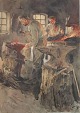 Wolf, Georg 
(1882 - 1965) 
Germany: From a 
forge. 
Watercolor. 
Signed: Georg 
Wolf. 35 x 25 
cm.
