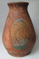 Danish artists 
o. 1900 Vase. 
Jugend. Red 
clay. Cold 
painted with 
decorations. 1) 
2 heron ...