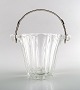 Swedish art glass ice bucket with handle in silver.
