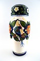 Aluminia/Royal Copenhagen large vase, hand painted with a bird and floral 
motifs.