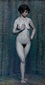 EMILE PATOUX (b. 1893 d. 1985) Belgian artist.
Naked Portrait of young woman. Approximately 1930s.
Oil on canvas.