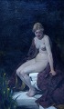 J. de Jong, olie på plade, ung nøgen kvinde, ca. 1900.