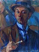 Valdemar Secher, well listed danish artist, self-portrait, oil on canvas.
