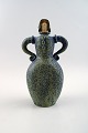 Rare Arne Bang. Art pottery bottle / decanter with stopper, female figure.