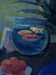 Carl Fischer b. Vejle 1887, d. Copenhagen 1962  
Still life with a bowl of goldfish.