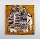 LISA LARSON (1931 -) for Gustavsberg, wall plaque, stoneware, retro.
3 people on elephant, from the series UNIQUE 1961.