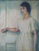 Søren Josva Christensen: f. 1892, d. 1948, dansk maler
En ung kvinde i døråbning. 
Olie på lærred.