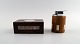 Hans Hansen: Matchbox case and table lighter in rosewood with inlaid silver.