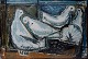 Ubekendt kunstner. 1956. Picasso stil.
Fire hvide duer.
Olie på plade.