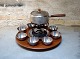 Flemming Digsmed, complete fondue for 8 p., Round dish on swivel base in teak 
with 8 cups and sticks, sauce pan and burner.