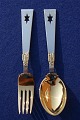 Set 1940 Christmas spoon and fork of gilt sterling 

silver