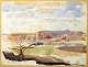 Groth-Jensen, 
Jens Peter 
(1918 - ) 
Denmark: 
Landscape. 
Watercolor. 
Signed. Groth 
Jensen 1944. 23 
...