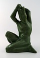 Axel Salto 1889-1961 For Ipsens Enke : Figur af lertøj, Aktæon, dekoreret med 
grøn krakeléglasur.