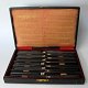 A box of 12 
knives with 
bonehandles. 
Ironbaldes. 
With 
maker's&nbsp;mark.
 France, 19th 
century. L ...