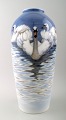 Margrethe Hyldahl (1881-1963) Large beautiful porcelain vase B&G/ Bing & 
Grondahl, decorated with swans.