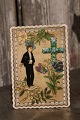 Decorative old 
French 
confirmation 
card with fine 
detail in 
fabric, paper, 
picture ...