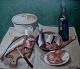 ERNST THOMS (f. 1896, d. 1983) Tysk kunstner. Stilleben med frokost på bord. 
Olie på plade.