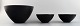 3 Krenit bowls by Herbert Krenchel. Black metal and black enamel.
