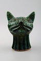 Helge Christoffersen unika figur af kattehoved.
Skulptur i keramik af høj kvalitet, flot grøn glasur. Eget værksted.