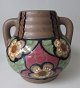 German art deco 
vase with two 
handles, 
approx. 1930. 
Pottery. Brown 
underglaze with 
polycrom ...